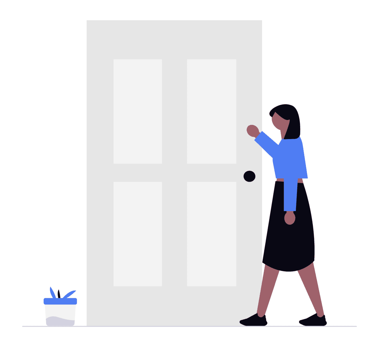 Illustration einer Frau, die an Haustür klopft