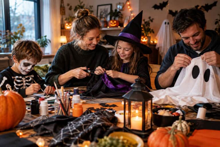 familie bastelt halloween kostueme